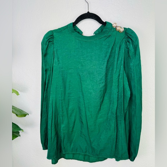 Love Is For Eternity Emerald Green Vintage Style Long Sleeve Shoulder Button Top - Picture 3 of 9